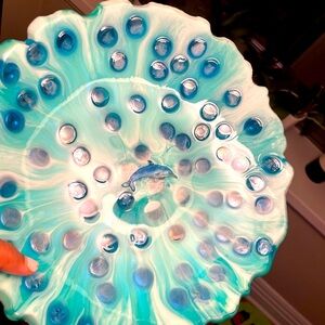 Handmade resin bowl with stone limited decoration for home